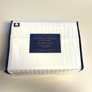 Rachel Roy King Sheet Set Color White Striped Pattern 100% Cotton